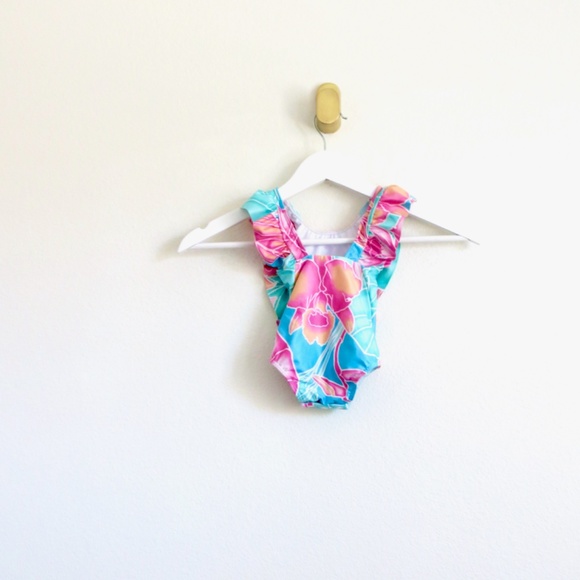 NEW! Kenny Flowers Kiddy Flowers Maui Ruffle One Piece Pink Blue Girls 3-6 M - Picture 11 of 15